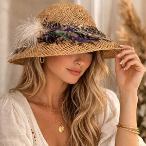 Handmade Straw Hat With Colorful Feather Embellishment By Feathersmith Phoenix A